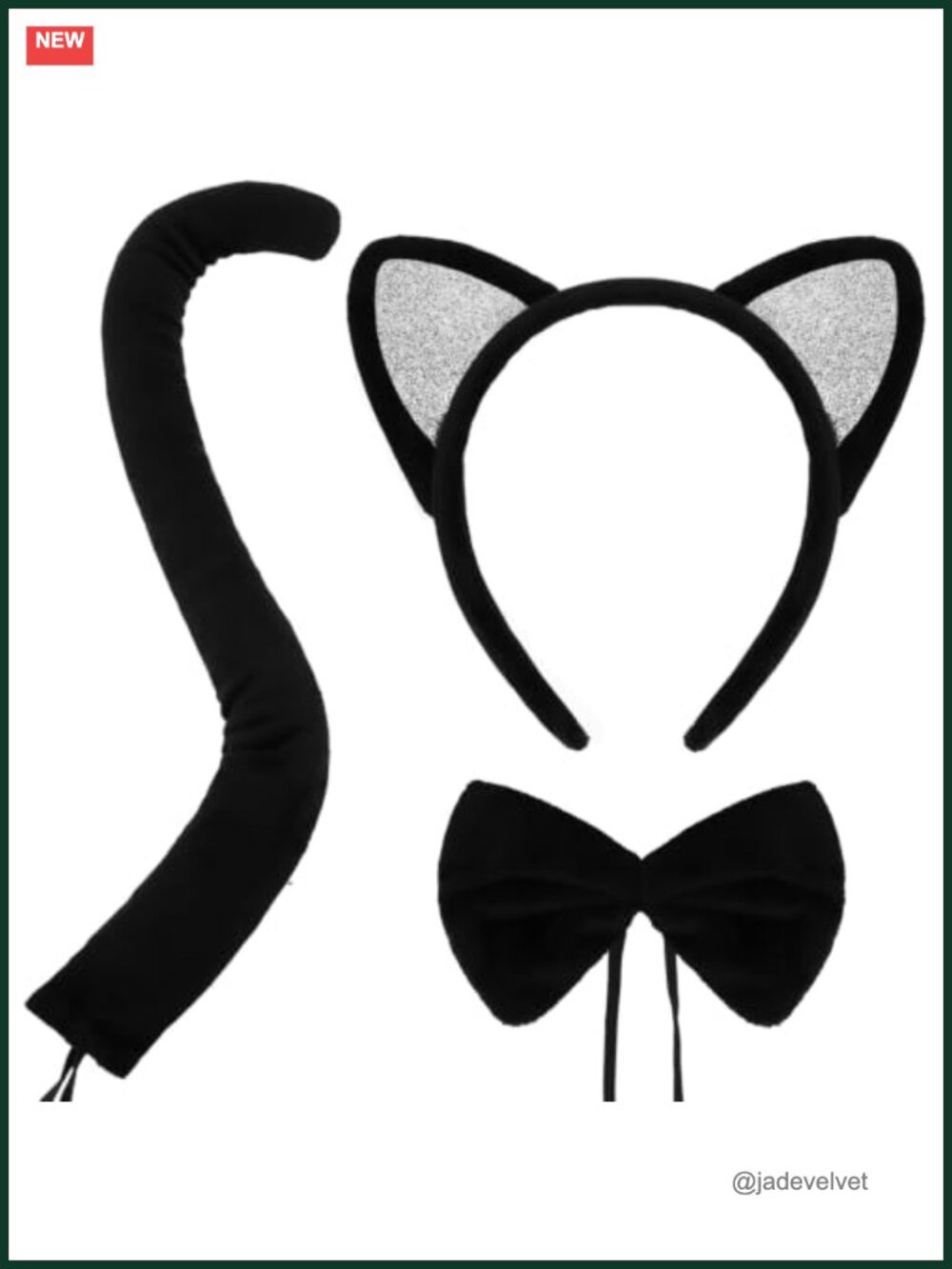 Cat Ears Headband Tail Bowtie Set Adult Costume Accessory